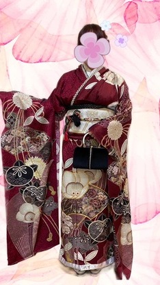 【姫路成人式】華やかなワインレッドが上品に映える振袖のイメージ