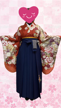 姫路市の卒業式は、オレンジ地の袴用着物のイメージ