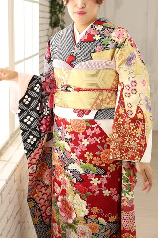 アンティーク上質振袖　金駒刺繍　鶴　成人式　　　ちりめん　縮緬No.1935 アンティーク上質振袖 金駒刺繍 鶴 成人式 ちりめん 縮緬No.1935