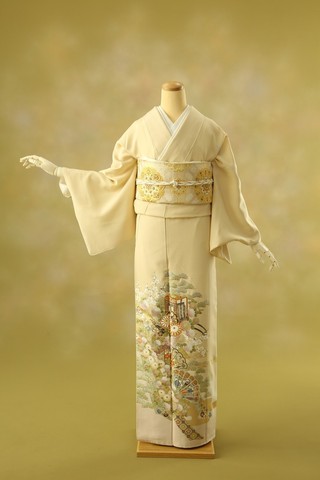 正絹豪華色留袖4点フルセット 正絹色留袖 袋帯 帯締め帯揚げ 色留袖