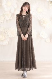 【結婚式パーティーお呼ばれドレスレンタル】13-308　13号(LLサイズ)