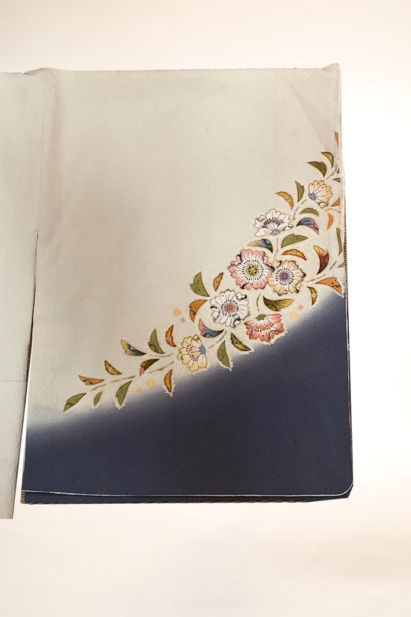 訪問着-15　幻の辻が花　絞り　墨黒左右染