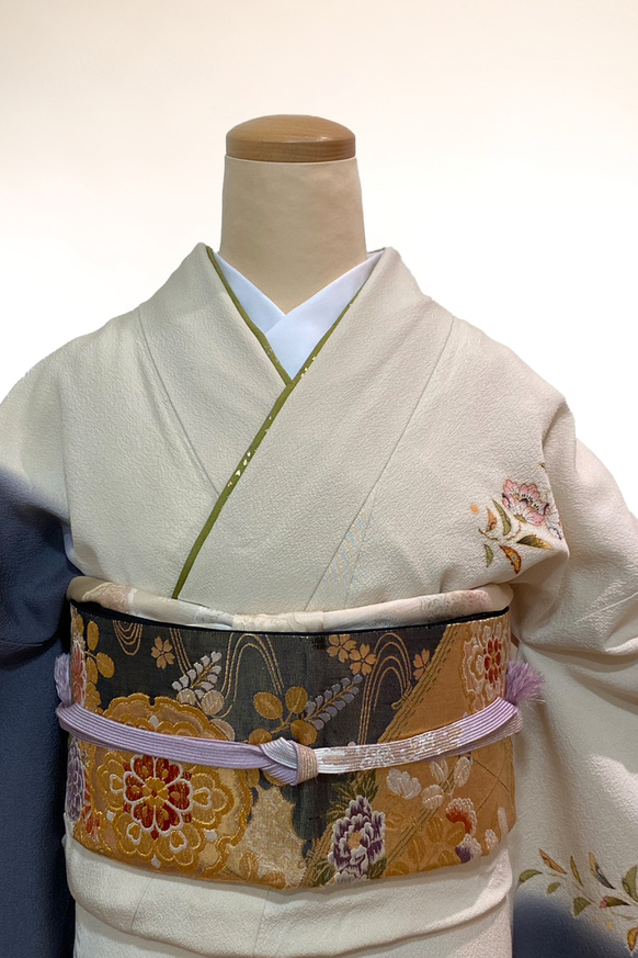 訪問着-15　幻の辻が花　絞り　墨黒左右染